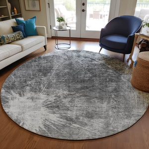 Homeroots 3' Stylish Green And Gray Abstract Washable Indoor Outdoor Area Rug For Versatile Home Decor 8' Round Polyester 582952