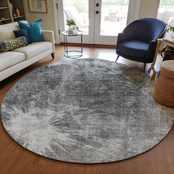 Homeroots 3' Stylish Green And Gray Abstract Washable Indoor Outdoor Area Rug For Versatile Home Decor 8' Round Polyester 582952