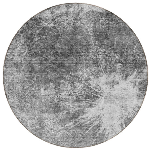 Homeroots 3' Stylish Green And Gray Abstract Washable Indoor Outdoor Area Rug For Versatile Home Decor 8' Round Polyester 582952