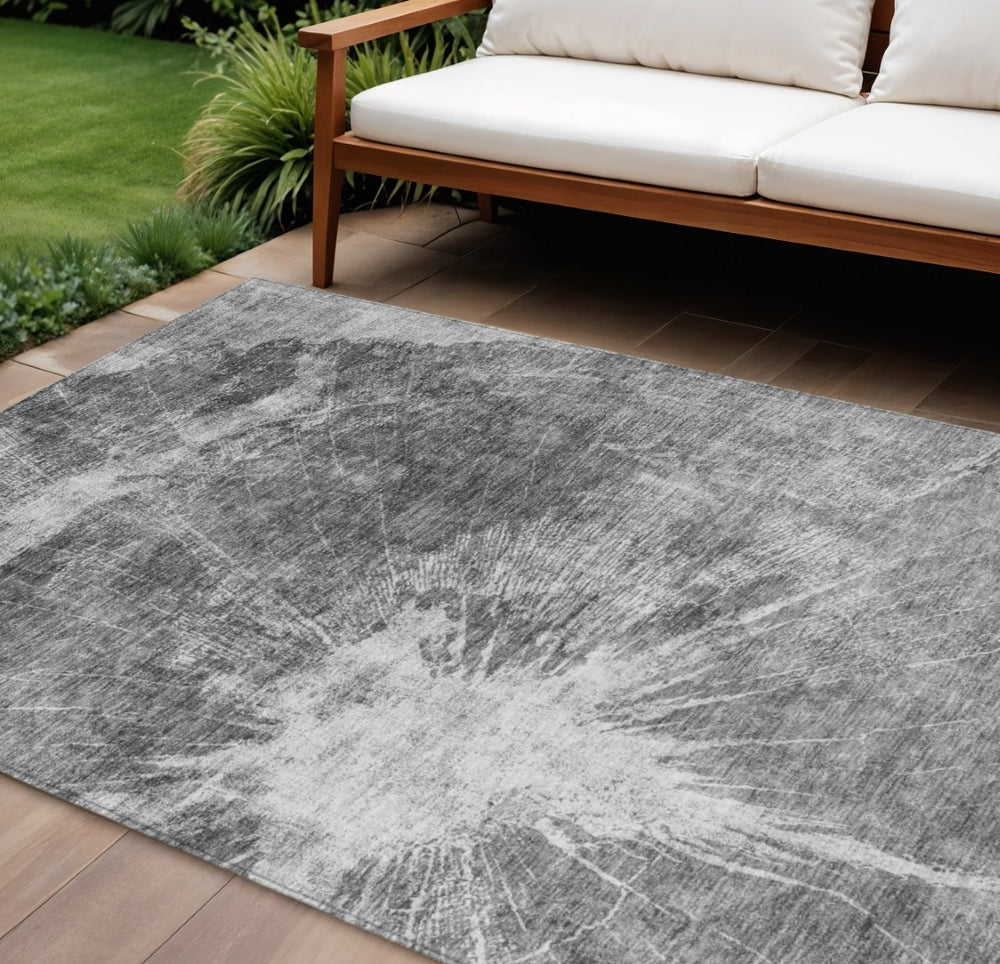 HomeRoots 9' Washable Abstract Area Rug in Gray, Charcoal, and Silver - Durable for Indoor & Outdoor Use 9' X 12' 582954