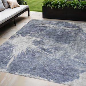 Homeroots 3' Stylish Green And Gray Abstract Washable Indoor Outdoor Area Rug For Versatile Home Decor 5' X 8' Polyester 582957