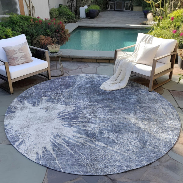 Homeroots 3' Stylish Green And Gray Abstract Washable Indoor Outdoor Area Rug For Versatile Home Decor 8' Round Polyester 582958