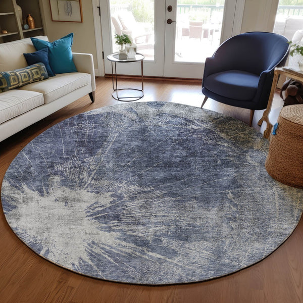 Homeroots 3' Stylish Green And Gray Abstract Washable Indoor Outdoor Area Rug For Versatile Home Decor 8' Round Polyester 582958