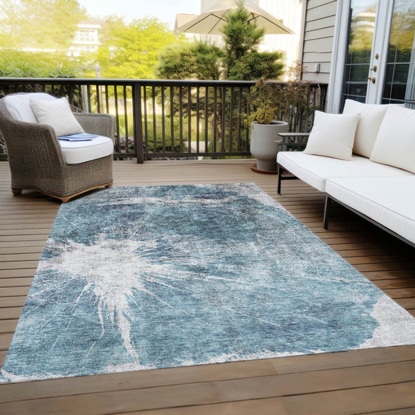 Homeroots 3' Stylish Green And Gray Abstract Washable Indoor Outdoor Area Rug For Versatile Home Decor 3' X 5' Polyester 582962