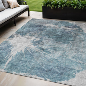 Homeroots 3' Stylish Green And Gray Abstract Washable Indoor Outdoor Area Rug For Versatile Home Decor 5' X 8' Polyester 582963