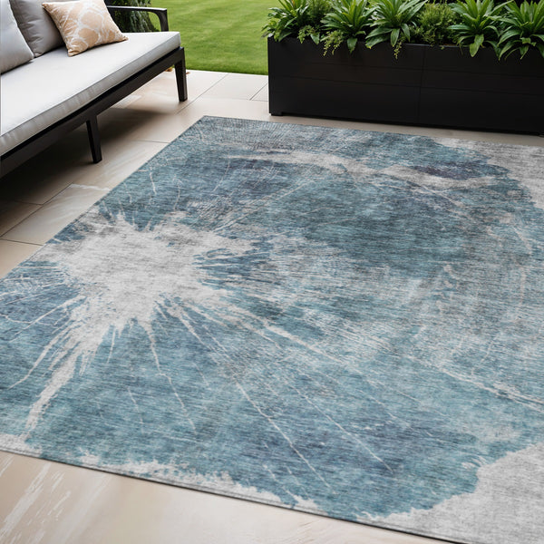 Homeroots 3' Stylish Green And Gray Abstract Washable Indoor Outdoor Area Rug For Versatile Home Decor 5' X 8' Polyester 582963