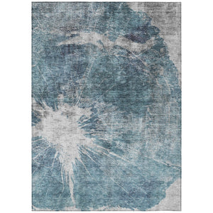 HomeRoots 5' Modern Abstract Washable Area Rug in Teal, Navy, and Gray - Durable for Indoor and Outdoor Use 5' X 8' 582963
