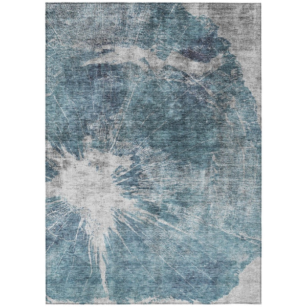 HomeRoots 5' Modern Abstract Washable Area Rug in Teal, Navy, and Gray - Durable for Indoor and Outdoor Use 5' X 8' 582963