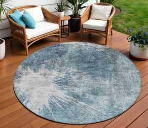 Homeroots 3' Stylish Green And Gray Abstract Washable Indoor Outdoor Area Rug For Versatile Home Decor 8' Round Polyester 582964