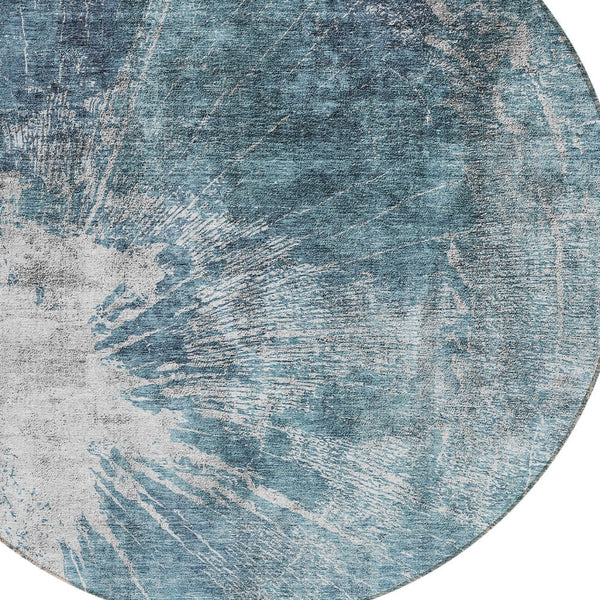 Homeroots 3' Stylish Green And Gray Abstract Washable Indoor Outdoor Area Rug For Versatile Home Decor 8' Round Polyester 582964