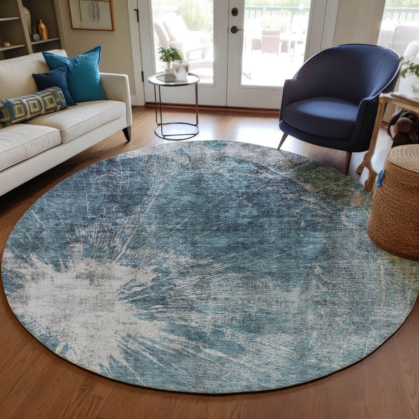 Homeroots 3' Stylish Green And Gray Abstract Washable Indoor Outdoor Area Rug For Versatile Home Decor 8' Round Polyester 582964