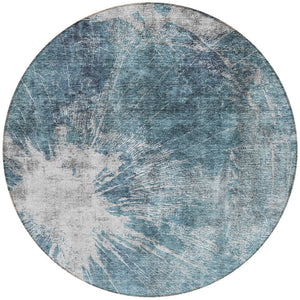 Homeroots 3' Stylish Green And Gray Abstract Washable Indoor Outdoor Area Rug For Versatile Home Decor 8' Round Polyester 582964