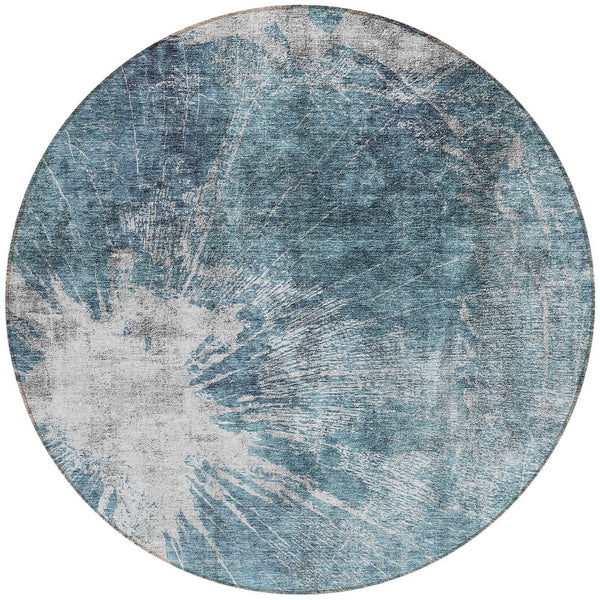 Homeroots 3' Stylish Green And Gray Abstract Washable Indoor Outdoor Area Rug For Versatile Home Decor 8' Round Polyester 582964