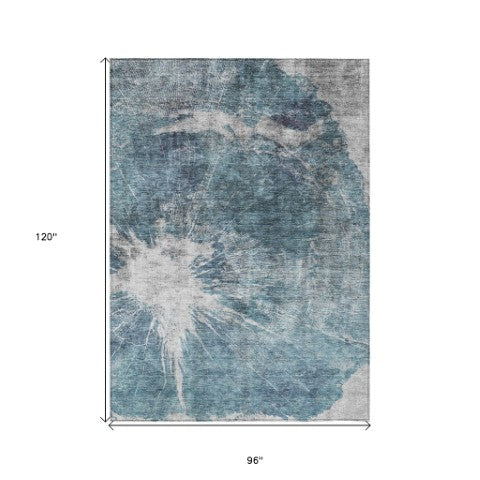 Homeroots 3' Stylish Green And Gray Abstract Washable Indoor Outdoor Area Rug For Versatile Home Decor 8' X 10' Polyester 582965