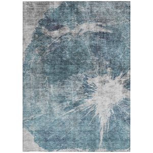 HomeRoots 5' Modern Abstract Washable Area Rug in Teal, Navy, and Gray - Durable for Indoor and Outdoor Use 10' X 14' 582967