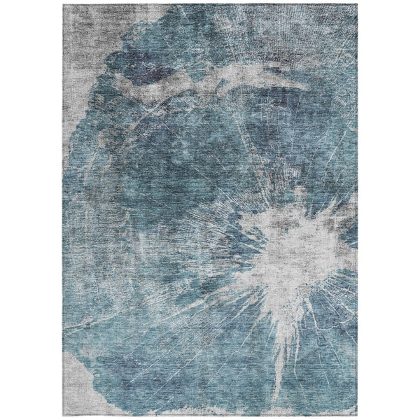 HomeRoots 5' Modern Abstract Washable Area Rug in Teal, Navy, and Gray - Durable for Indoor and Outdoor Use 10' X 14' 582967