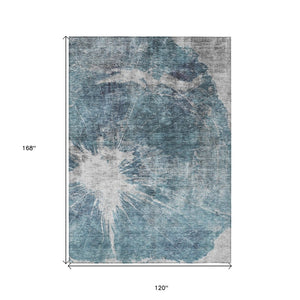 HomeRoots 5' Modern Abstract Washable Area Rug in Teal, Navy, and Gray - Durable for Indoor and Outdoor Use 10' X 14' 582967
