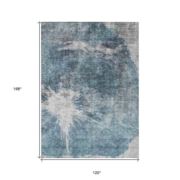 HomeRoots 5' Modern Abstract Washable Area Rug in Teal, Navy, and Gray - Durable for Indoor and Outdoor Use 10' X 14' 582967