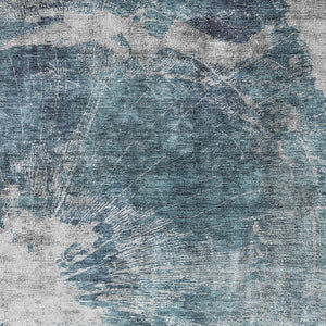 HomeRoots 5' Modern Abstract Washable Area Rug in Teal, Navy, and Gray - Durable for Indoor and Outdoor Use 10' X 14' 582967