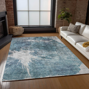 HomeRoots 5' Modern Abstract Washable Area Rug in Teal, Navy, and Gray - Durable for Indoor and Outdoor Use 10' X 14' 582967