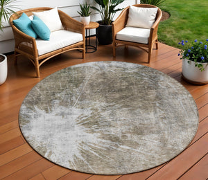 Homeroots 3' Stylish Green And Gray Abstract Washable Indoor Outdoor Area Rug For Versatile Home Decor 8' Round Polyester 582970