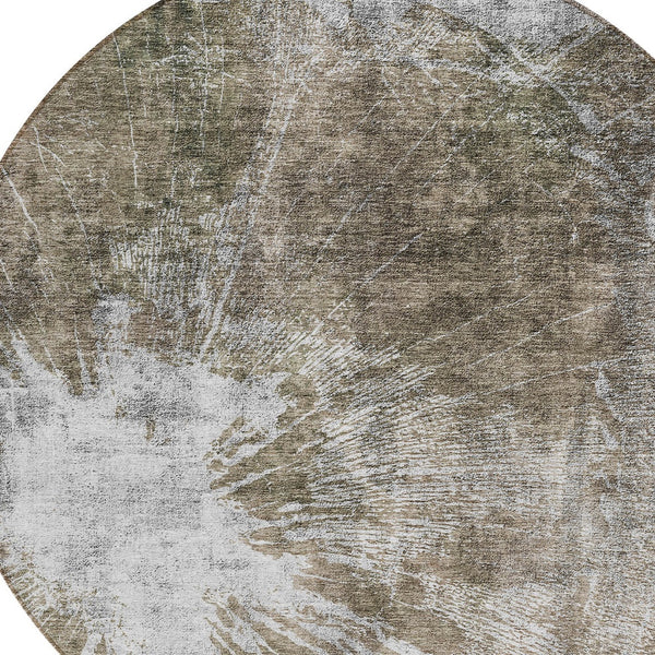 Homeroots 3' Stylish Green And Gray Abstract Washable Indoor Outdoor Area Rug For Versatile Home Decor 8' Round Polyester 582970