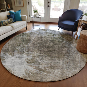 Homeroots 3' Stylish Green And Gray Abstract Washable Indoor Outdoor Area Rug For Versatile Home Decor 8' Round Polyester 582970