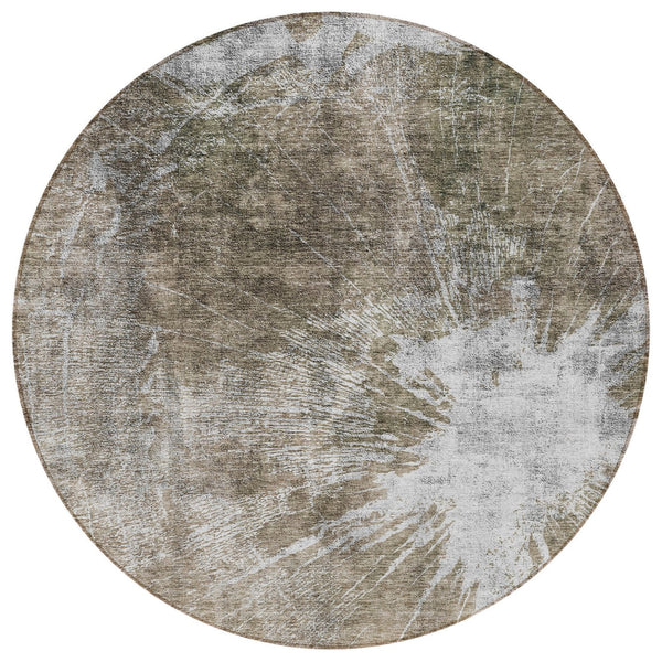 Homeroots 3' Stylish Green And Gray Abstract Washable Indoor Outdoor Area Rug For Versatile Home Decor 8' Round Polyester 582970