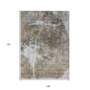 Homeroots 3' Stylish Green And Gray Abstract Washable Indoor Outdoor Area Rug For Versatile Home Decor 9' X 12' Polyester 582972