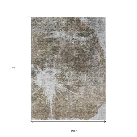 Homeroots 3' Stylish Green And Gray Abstract Washable Indoor Outdoor Area Rug For Versatile Home Decor 9' X 12' Polyester 582972