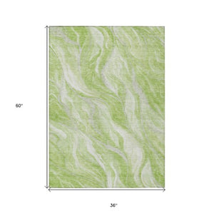 Homeroots 3' Green And Ivory Abstract Washable Area Rug - Stylish Indoor Outdoor Design For Any Space 3' X 5' Polyester 582974