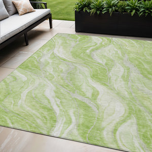 Homeroots 3' Green And Ivory Abstract Washable Area Rug - Stylish Indoor Outdoor Design For Any Space 5' X 8' Polyester 582975