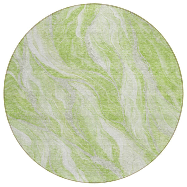HomeRoots 5' Green and Ivory Abstract Area Rug - Durable, Washable, and Perfect for Indoor or Outdoor Use 8' Round 582976