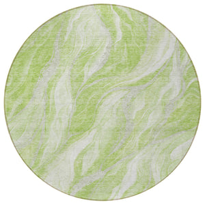 Homeroots 3' Green And Ivory Abstract Washable Area Rug - Stylish Indoor Outdoor Design For Any Space 8' Round Polyester 582976