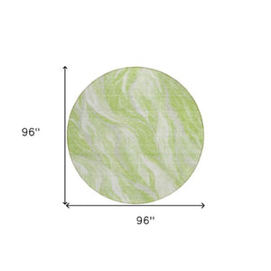 Homeroots 3' Green And Ivory Abstract Washable Area Rug - Stylish Indoor Outdoor Design For Any Space 8' Round Polyester 582976