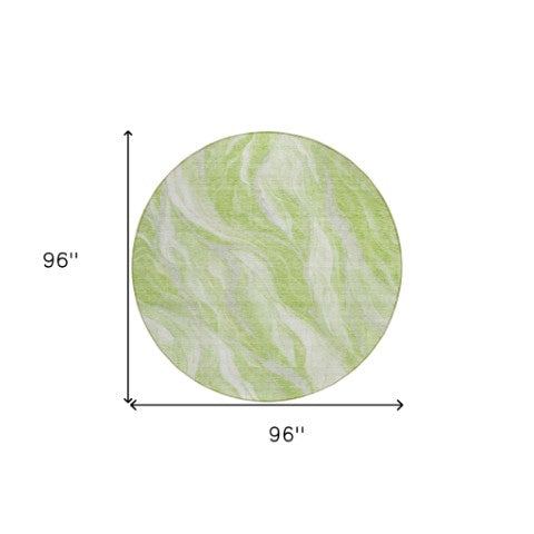 Homeroots 3' Green And Ivory Abstract Washable Area Rug - Stylish Indoor Outdoor Design For Any Space 8' Round Polyester 582976