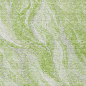 Homeroots 3' Green And Ivory Abstract Washable Area Rug - Stylish Indoor Outdoor Design For Any Space 8' X 10' Polyester 582977