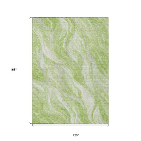 Homeroots 3' Green And Ivory Abstract Washable Area Rug - Stylish Indoor Outdoor Design For Any Space 10' X 14' Polyester 582979
