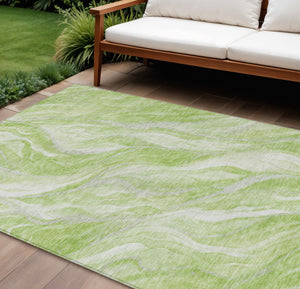 Homeroots 3' Green And Ivory Abstract Washable Area Rug - Stylish Indoor Outdoor Design For Any Space 10' X 14' Polyester 582979