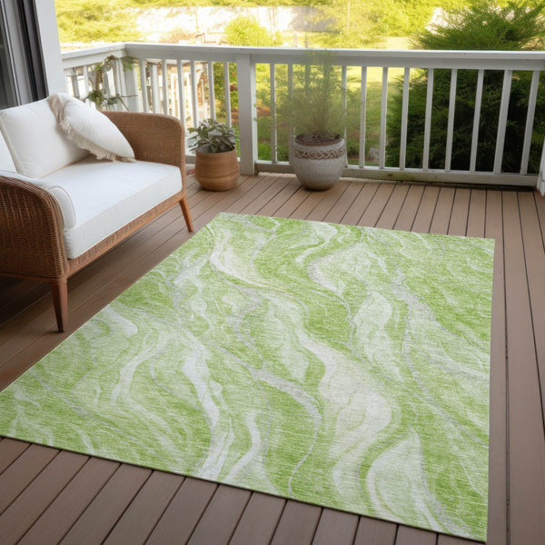 Homeroots 3' Green And Ivory Abstract Washable Area Rug - Stylish Indoor Outdoor Design For Any Space 10' X 14' Polyester 582979