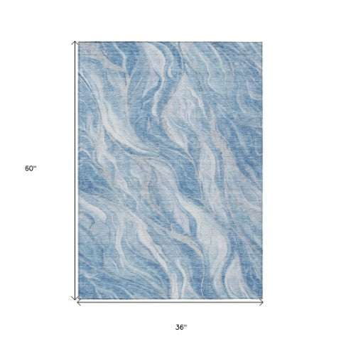 Homeroots 3' Green And Ivory Abstract Washable Area Rug - Stylish Indoor Outdoor Design For Any Space 3' X 5' Polyester 582980