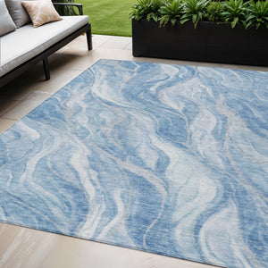 Homeroots 3' Green And Ivory Abstract Washable Area Rug - Stylish Indoor Outdoor Design For Any Space 5' X 8' Polyester 582981