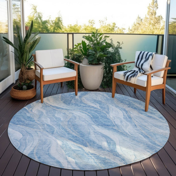 Homeroots 3' Green And Ivory Abstract Washable Area Rug - Stylish Indoor Outdoor Design For Any Space 8' Round Polyester 582982