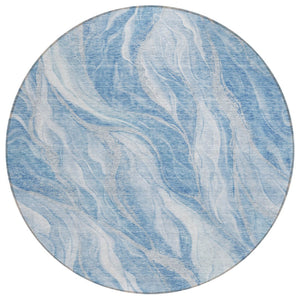 HomeRoots 5' Denim Blue and Sky Blue Abstract Washable Area Rug for Indoor and Outdoor Spaces, Durable Design 8' Round 582982