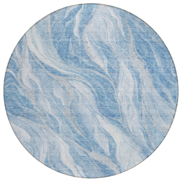 HomeRoots 5' Denim Blue and Sky Blue Abstract Washable Area Rug for Indoor and Outdoor Spaces, Durable Design 8' Round 582982