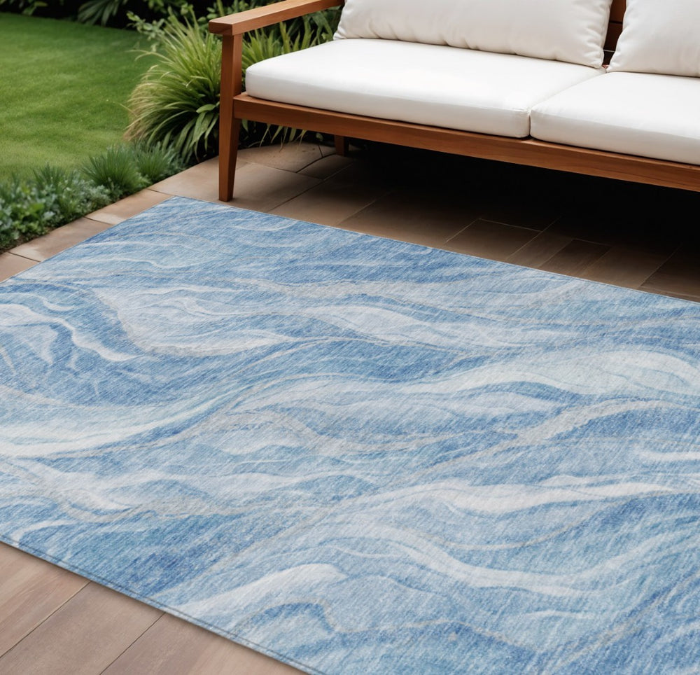 HomeRoots 9' Denim Blue and Sky Blue Abstract Area Rug – Stylish, Washable Design for Indoor and Outdoor Spaces 9' X 12' 582984