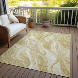 Homeroots 3' Green And Ivory Abstract Washable Area Rug - Stylish Indoor Outdoor Design For Any Space 3' X 5' Polyester 582986