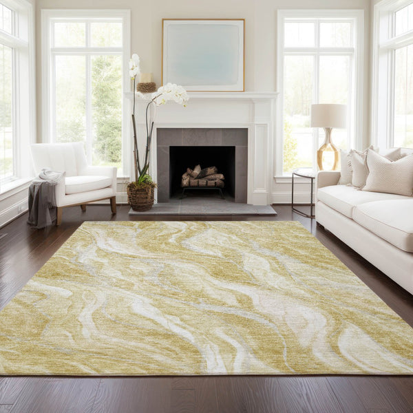 Homeroots 3' Green And Ivory Abstract Washable Area Rug - Stylish Indoor Outdoor Design For Any Space 3' X 5' Polyester 582986