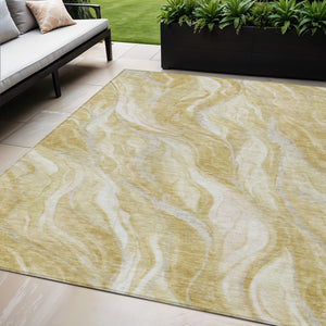 Homeroots 3' Green And Ivory Abstract Washable Area Rug - Stylish Indoor Outdoor Design For Any Space 5' X 8' Polyester 582987