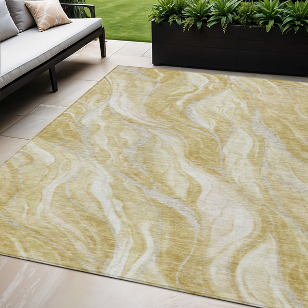 Homeroots 3' Green And Ivory Abstract Washable Area Rug - Stylish Indoor Outdoor Design For Any Space 5' X 8' Polyester 582987